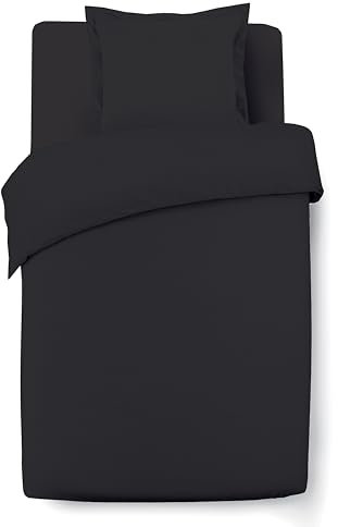 Vision Bettwäsche schwarz – Uni Schwarz – Bettbezug 140 x 200 cm mit 1 Kissenbezug für Einzelbett – 100 % Baumwolle