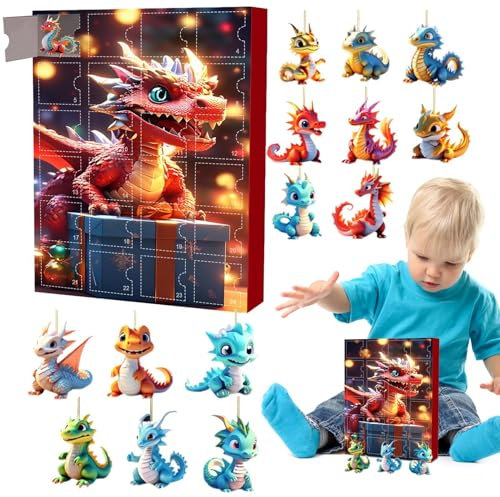 Dinosaurier-Adventskalender 2024, Weihnachts-Countdown-Kalender Mit 24 Dino-Anhängern, Niedlicher Dinosaurier-Acryl-Anhänger, Countdown-Kalender Partygeschenke 2D-Dinosaurier-Ornament Zum Geburtstag