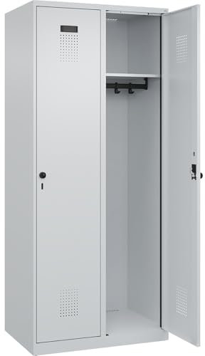 C + P Möbelsysteme C+P | Spind Evolo Plus | 2 Abteile | lichtgrau | B 800 mm | mit Bodengleitern | Drehriegel