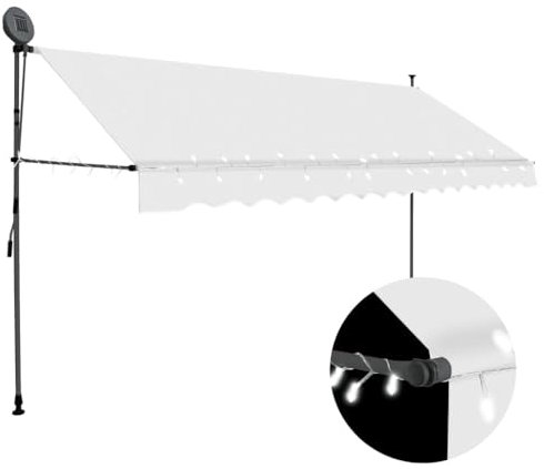 Rasen & Garten, Outdoor Living, Fenster & Tür Markisen, manuell einziehbare Markise mit LED, 400 cm, Creme