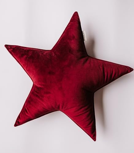 LOOLAY Premium Handmade XXL Samt STERKISSEN Hausdeko Dekokissen Kinderzimmer Weihnachtsstern Sternform Deko Weihnachtsdekoration Geschenk (Rot)