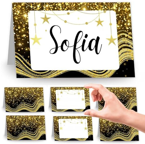 Marque Place, 50 sets Cartes de Table élégant Les Anniversaire 18 Ans, Porte Nom Table de Réceptions Fêtes Evénements Cérémonie, Decoration Mariage Anniversaire Marque Place Noel (Doré-A)