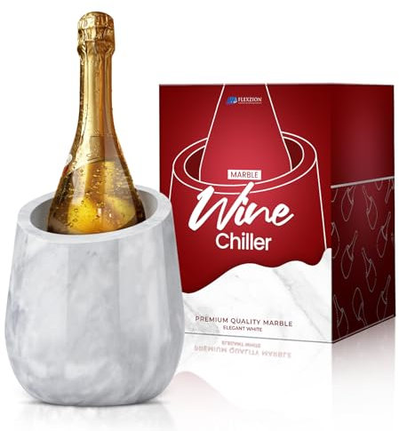 Flexzion Marble Wine Chiller Bucket - Champagne Cooler, Wine Chillers for Bottles & Multi-Purpose Kitchen Utensil Holder - 750ml Adaptable Stone Wine Bottle Chiller for Party, Bar, Home Decor, White