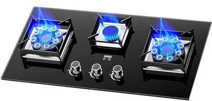 Cuisinière À Gaz, Plaque De Cuisson À Gaz À 3 Brûleurs, Feu Féroce 9 Cavités NG/GPL, Cuisinière À Gaz De Bureau Et Intégrée Avec Minuterie De Protection Contre Les Flammes, For Camping En Plein Air(LP