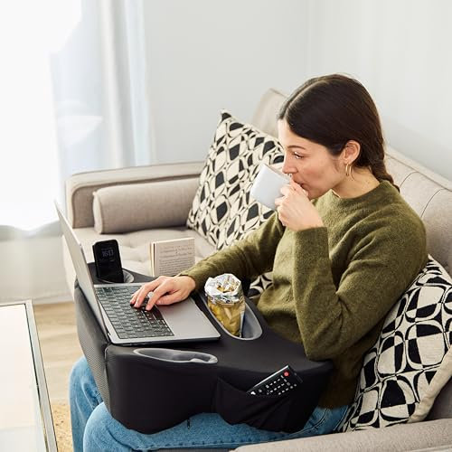 TabCouchCaddy Cuscino imbottito per scrivania, per leggere, giocare, lavorare e viaggiare, morbido e portatile, per letto, divano o auto, supporto ergonomico per laptop e tablet (nero)