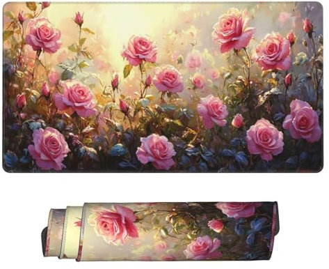 Grand Tapis de Souris Fans Roses Tapis de Souris XXL 1200x600 mm, sous Main Bureau Imperméable Tapis Souris, Bords Surpiqués et Dos Antidérapant Tapis de Bureau pour Bureau Decor, Cadeaux A-257