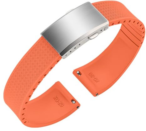 ULLCHRO FKM Bracelet Montre 18mm 19mm 20mm 21mm 22mm Bracelets de Montre FKM Caoutchouc fluoré à Dégagement Rapide Souples et Durables Bracelet de Remplacement pour Homme Femme (20mm, Orange)