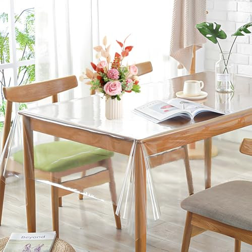 Tischdecke Transparent, Durchsichtige Tischdecke, Tischfolie Durchsichtig PVC 0.13 mm Stark Wasserdicht Abwaschbar Tischschutzfolie, Wunschmaß Tisch Schutzfolie (140 x 220 cm)