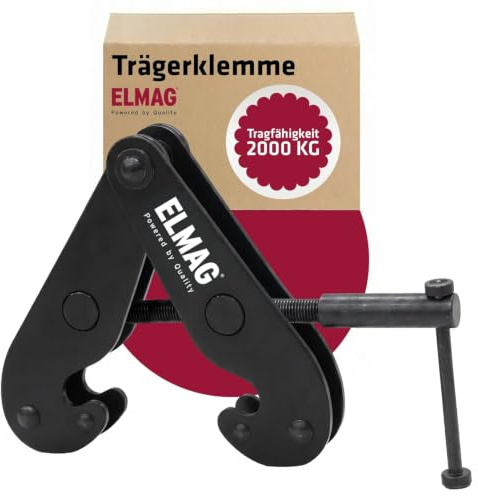 ELMAG Trägerklemme 2000 kg – Balkenklemme für Stahlträger & Balken 75–220 mm mit sicherer Spindelmechanik und kompakter Bauweise – Klemme für Hebezeuge, Kettenzüge und Anschlagpunkte
