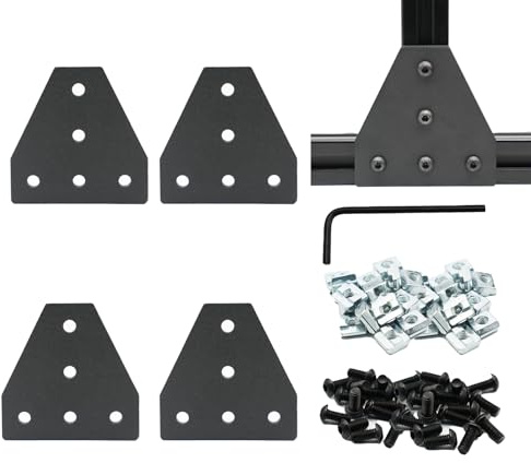 Iverntech 4-Set 3030 Aluminium-Extrusions-Eckwinkelverbinder T-Form Außenverbindungsplatte für 8 mm V-Nut mit 20 Stück M6 T-Muttern + 20 Stück M6 Schrauben + 1 Stück Schraubenschlüssel (Schwarz)