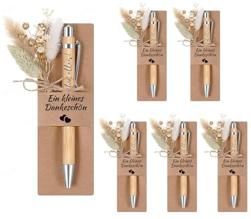 Rwbimti 6 Sets Ein Kleines Dankeschön Geschenk, Holz Kugelschreiber mit Trockenblumenstrau, Dankeschön Geschenke Klein für Abschiedsgeschenk Kollegen, Abschiedsgeschenk Lehrerin, Erzieherin Geschenk