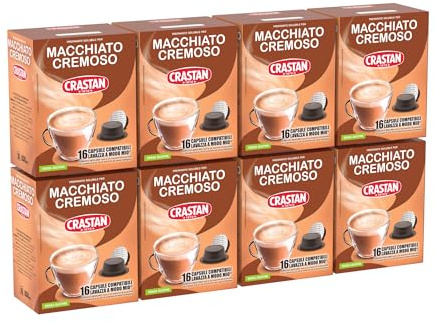CRASTAN 1870 - Capsule compatibili A Modo Mio® - Macchiato Cremoso - 8 Box da 16 Capsule
