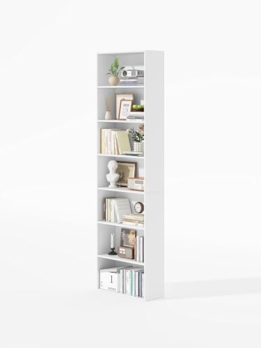 Garvishk Garvis Standregal 7 Ebenen | 60 cm breit, 210 cm hoch | Offenes Bücherregal Weiß Schwarz Eiche | Büroregal Wohnzimmer (Weiß)