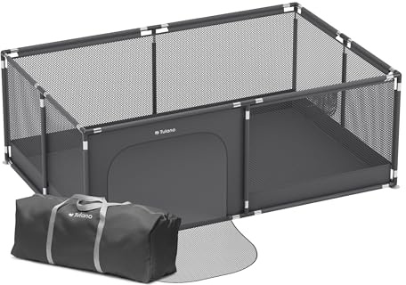 Tulano Cozy 22 Laufstall Baby 120x180 cm mit Bodenmatte – Faltbarer | Spielbereich für Babys 6 bis 36 Monate – Atmungsaktiv – Sicher – Mit Tasche – Reise Laufgitter – Indoor Outdoor – Graphite