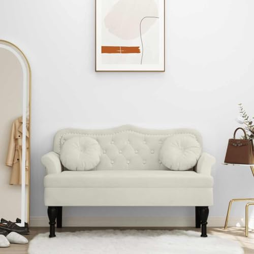 Mokuyary Sitzbank mit Kissen Creme 120,5x65x75 cm Samt Sitzbank Bettbank Schuhbank Sitzhocker für Eingang, Schlafzimmer, Wohnzimmer, Flur