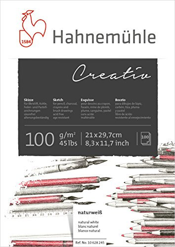 Hahnemühle Creativ Skizzenblock, mattes Zeichenpapier mit 100 g/m², naturweiß, 100 Blatt, DIN A4, kopfgeleimt
