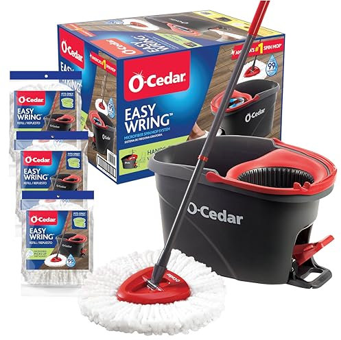O-Cedar Sistema EasyWring, Cedro, Multicolor, trapeador Giratorio y Cubo con 3 recambios adicionales