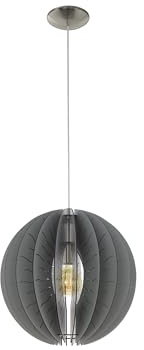 EGLO Hängelampe Fabessa, Pendelleuchte Esstisch, Stahl in nickel-matt, Holz in grau E27 Fassung