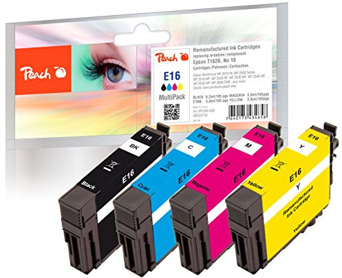 Peach E16 Spar Pack Druckerpatronen (BK, C, M, Y) ersetzt Epson No. 16, C13T16264010 für z.B. Epson WorkForce WF -2010 W, Epson WorkForce WF -2500, Epson WorkForce WF -2510 WF