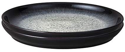 Denby - Halo Coupe Dinner Plates Set of 2 - Reactive Glaze Dishwasher Microwave Safe Crockery 26cm - Black, Grey Ceramic Stoneware Tableware - Chip & Crack Resistant