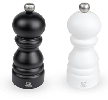 PEUGEOT - Duo Paris - Pepper Mill + Salt Mill 12 cm - Classic Adjustment - PEFC-Labelled Revalorised Wood - Made in France - Black & White Colours