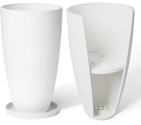 LA JOLIE MUSE Tall Round Outdoor Planters with Shelf Insert, 20 Inch, White