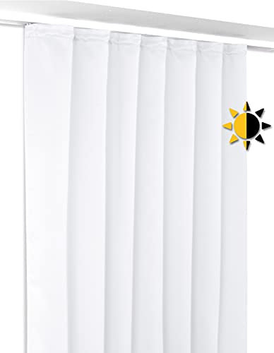 Verdunkelungsgardine mit Kräuselband U-Band, Blackout Vorhang Blickdicht und lichtmindernd, Größe und Farbe wählbar (Breite: 140 cm, Höhe: 245 cm, Weiß)