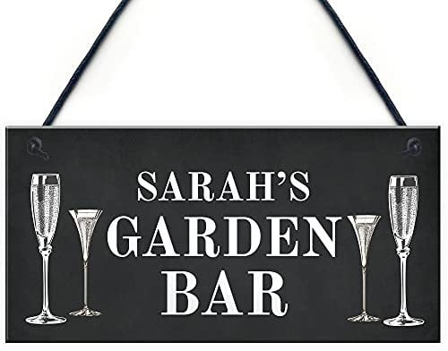RED OCEAN Garden Bar Sign Shabby Personalised Home Bar Garden Sign Prosecco Alcohol Gift