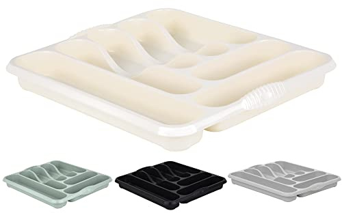 M1SS High Grade Plastic Large Cutlery Tray Kitchen Racks and Holders 7 Compartment Cutlery Draw for Kitchen Drawers (Soft Cream)