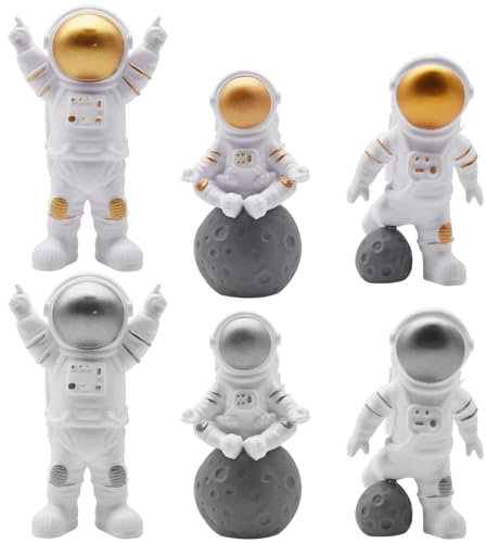 Regerly Astronauten Figur Deko, 4 Stück Astronauten Figur Spielzeug Spaceman Statuen Modell Tortendeko Kuchen Topper Geburtstag Weltraum Thema Party Geschenke Kuchendekoration Blau (Gold Silber)