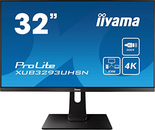 iiyama Prolite XUB3293UHSN-B1 80cm (31,5) IPS LED-Monitor 4K UHD (HDMI, DisplayPort, USB3.0, USB-C, 65W, LAN), KVM-Switch, Ultra-Slim-Line, Höhenverstellung, schwarz