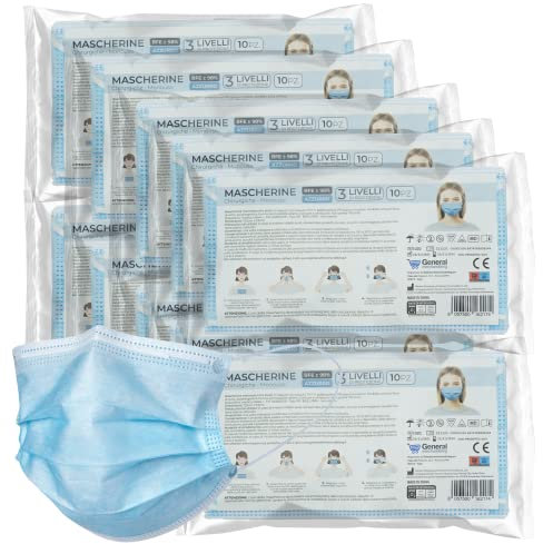 general merchandising 100 Stücke Hellblau medizinisch Chirurgische CE-zertifizierte | OP-Masken Hellblau | masken medizinisch Hellblau 10 Beutel mit 10 Stücke