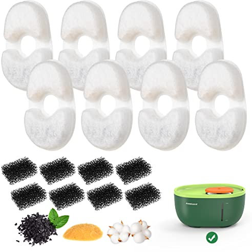 Awpland Katzenbrunnen-Filter-Set, 8 Stück, Ersatzfilter für Katzenwasserbrunnen, Avocado-Haustierbrunnenfilter mit vierfachem Filtersystem für Haustier-Trinkgesundheit