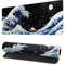 Japanese Sea Wave Mouse Pad Abstract Black Desk Mat 27.6x11.8 Inch Sea Wave Texture Non-Slip Rubber Base Blue and Black Wave Mousepad Stitched Edges Keyboard Mouse Mat Desk Pad for Office Home Game