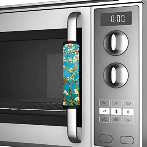 Kuiaobaty Funda para mango de nevera, decoración de flores de almendro, pintura para el hogar, electrodoméstico, cocina, mango protector de tamaño pequeño para hornos, juego de 2 Van Gogh Art