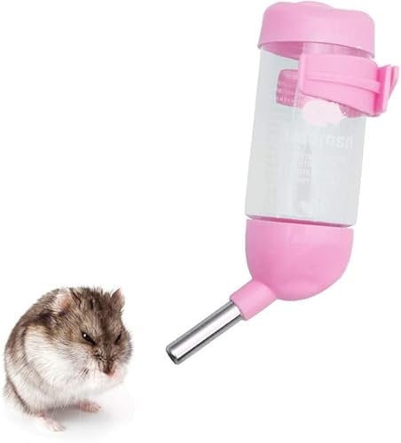 Andiker Hamster Dispenser - Automatic Water Bottle with 2 Rolling Balls for Small Pets (80ml, Pink)