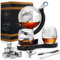 Zcoolo Whisky Decanter Set 850 ml Decanter, 2 Engraved Ball Glasses, Stainless Steel Funnel and 8 Stainless Steel Whisky Stones for Gin Rum Scotch Bourbon Vodka (A-850 ml)