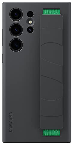 SAMSUNG Custodia protettiva per Galaxy S23 Ultra Grip in silicone, con texture liscia e setosa, cinturino staccabile, versione USA, EF-GS918TBEGUS, nero