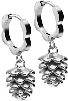 FILANGO 1 Paar Chirurgenstahl Creolen TANNENZAPFEN Ohrring Schmuck Silberfarben