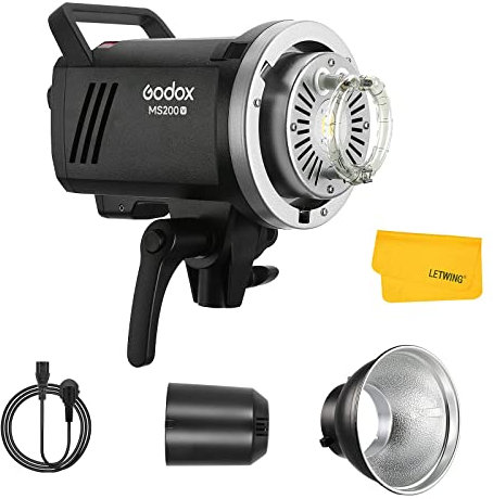 Godox MS200-V MS200V Flash da Studio 200W, GN53 5800K, Tempo di Ricarica 0.1-1.3s, Bowens Mount, sistema 2.4G X per Fotografia Illuminazione Portrai Monoluci Flash Light