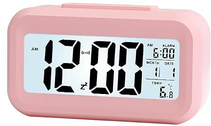 WANGCL 12/24 Stunden Digitaler Wecker Nachttischuhr mit Hintergrundbeleuchtung LCD-Display Datumskalender und Temperaturanzeige (Rosa