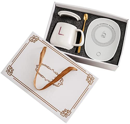 WOMBEL Taza Inteligente con Control de Temperatura, Taza de cerámica con Base de Calentamiento de Temperatura Constante de 400 ml, Aislamiento Inteligente de 55 °C, Mantener el café y la Leche