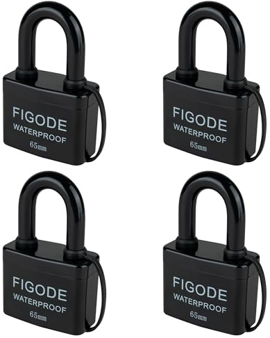 FIGODE® Großes stabiles Vorhängeschloss mit Schlüsseln, 7,1 cm breit, wasserdicht, für den Außenbereich, verdeckte, robuste, laminierte Stahlschlösser, 4er-Pack gleichschließende Vorhängeschlösser