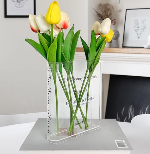 Buchvase für Blumen, ästhetische Blumenvasen, niedliche Acrylvase, The Mystery of Growth, klare Blumenvase, einzigartige moderne Vase für Bücherregal, Schreibtisch, Schlafzimmer, Büro, Esstisch,