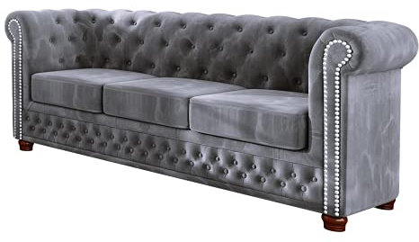 S-Style Möbel Harwell Sofa 3-Sitzer Chesterfield-Sofa für Wohnzimmer Lounge Couch mit verchromten Füßen Möbel Freistehende Polster Sofas & Couches Couchgarnitur Hellgrau 203 x 86 x 72 cm