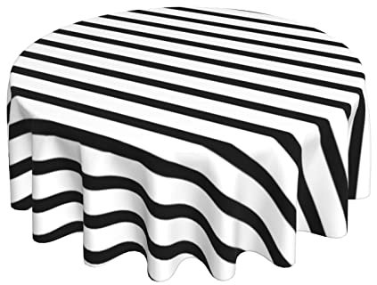 Tischdecke Orizontale Gerade Linien Mit Dem Weißen Schwarz Rund Wachstischdecke Abwaschbar Wachstuch 152Cm Für Camping Picknick Party