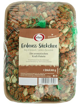 Elles Erdnuss-Säckchen 15 x 5er-Pack | Wildvogelfutter | Aromatisch & energiereich | 100% natürlich | Portionierte Beutel | Ganzjahresfütterung
