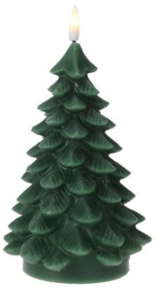 Spetebo LED Motiv Wachskerze grün 19 cm - Tannenbaum - Weihnachtskerze Batterie betrieben mit Timer - Weihnachtsdeko Motivkerze Dekokerze feuerlos mit Flackereffekt