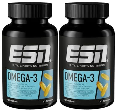 ESN Super Omega-3, 2 x 60 Kapseln, hochdosiert Fischöl mit 400 mg EPA und 300 mg DHA pro Kapsel