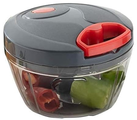 AARNAV Grey Manual Food Chopper | Pull String Food Chopper | Handy Chopper with 3 Stainless Steel Blades for Effortlessly Chopping Vegetables and Fruits for Your Kitchen (450 ml)